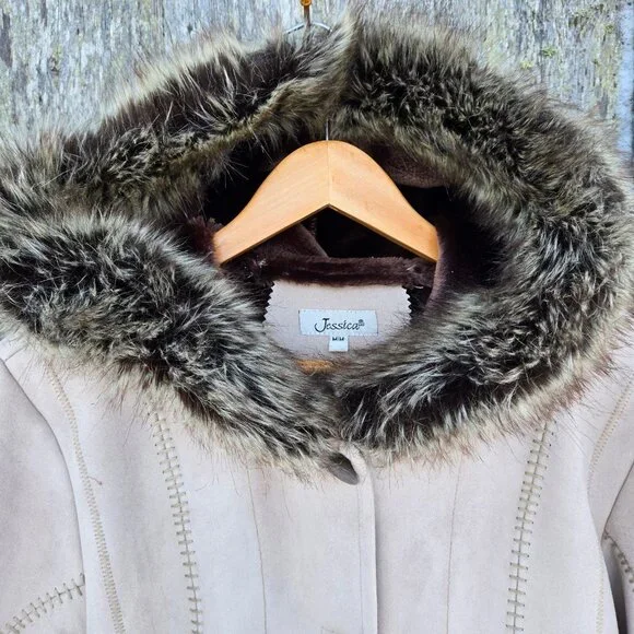 Vintage Penny Lane Coat 90s Y2K Size M Beige Faux Fur Faux Suede Boho - Picture 5 of 11